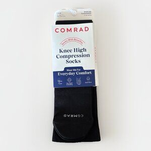 1 Comrad Unisex Womens 11+ / Men 10.5-12.5 Knee High Compression Socks Black NWT